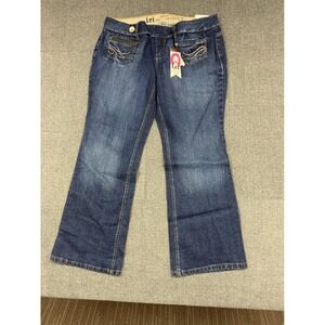 LEI Sophia Hiphugger Jeans Womens 15 Medium Wash Bootcut Embroidered Y2K NWT